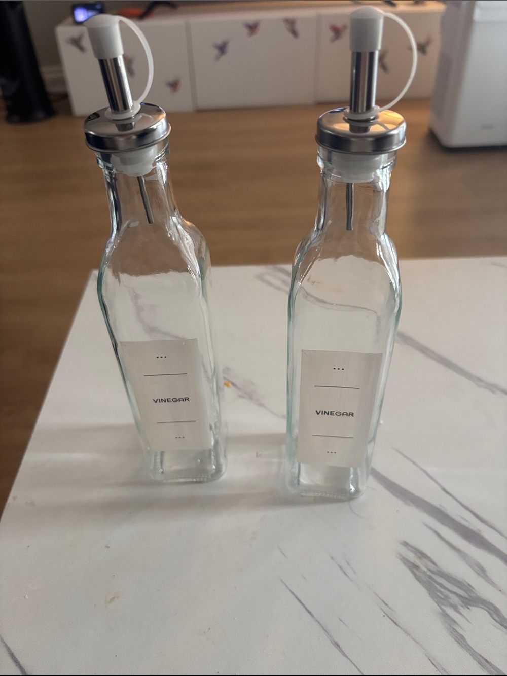 Glass Vinegar Bottle Set with Stainless Steel Pourers - Clear